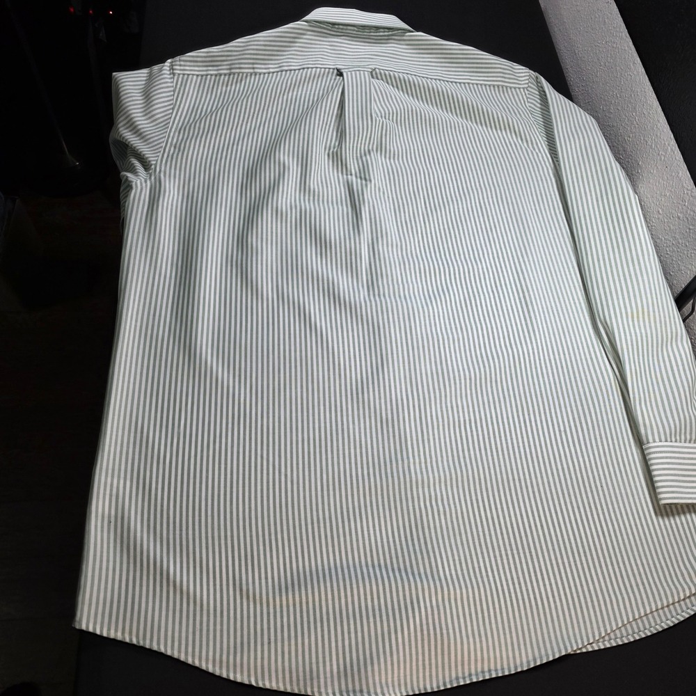 Stafford Essentials Mens Green White Striped Oxford‎ Shirt Classic Fit 17 36-37 - Picture 7 of 7
